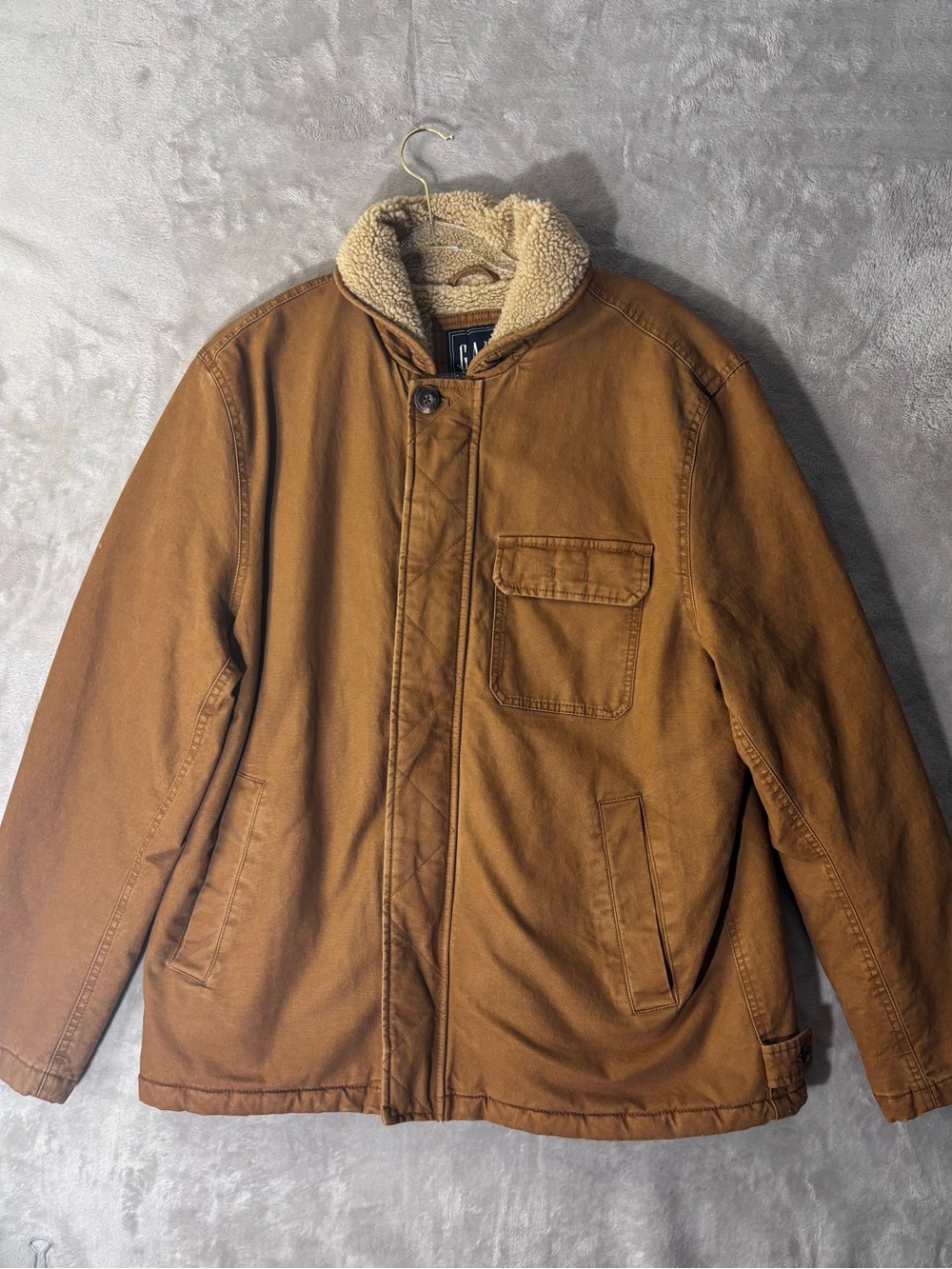 Gap Jacket Men’s XL Sherpa Lined Duck Canvas Work Brown Chore Coat Heavy